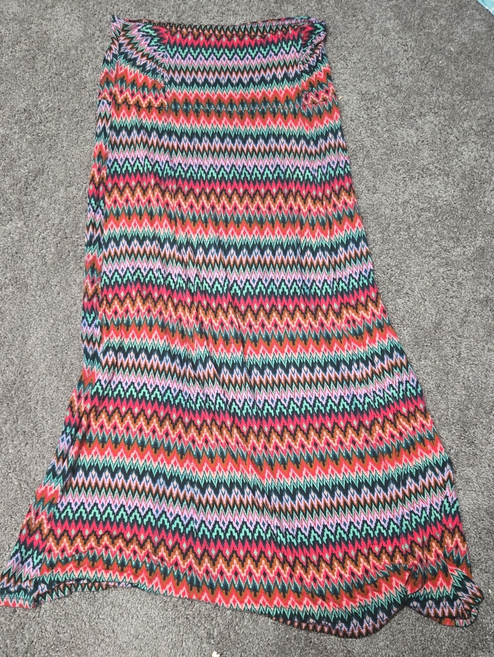 Sz L Everlast Zigzag Maxi Skirt/tube Dress  in Coral, Green & Black